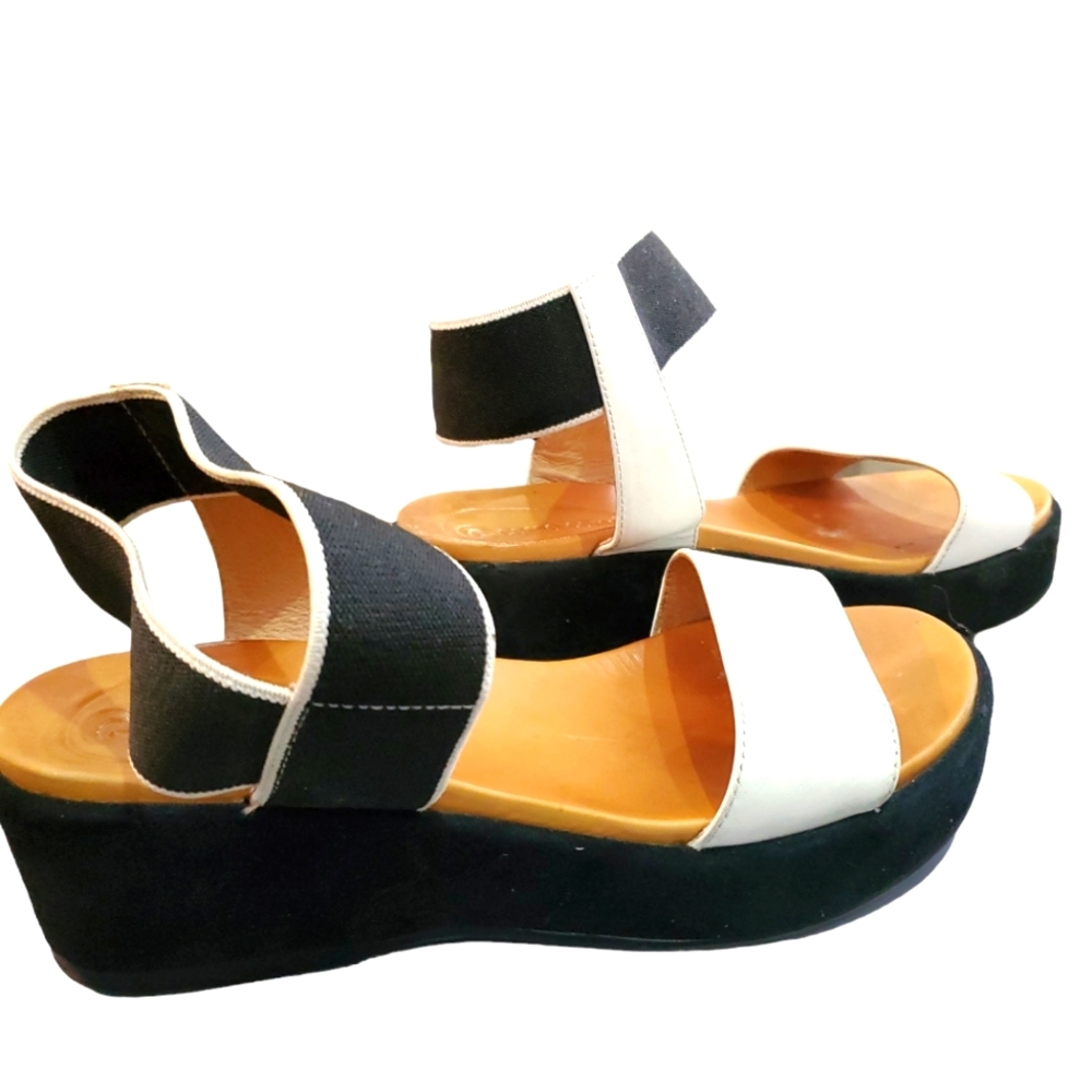 Reg $175 Corso Como black and white leather upperplatform sandals size 6… - Picture 1 of 5